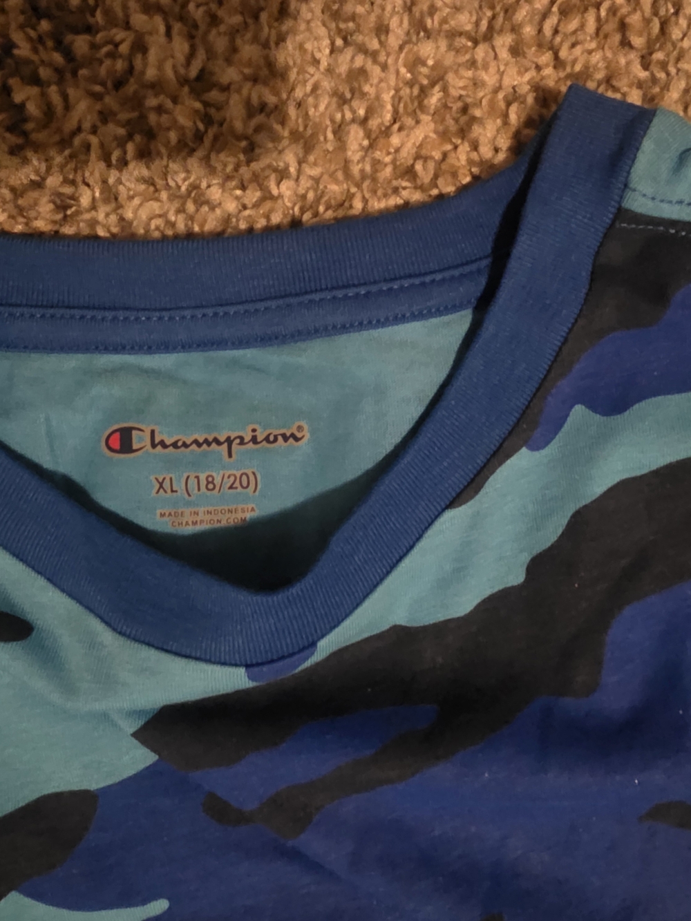 Champion Blue Camouflage Short Sleeve Tee with Vertical Logo - Picture 5 of 5